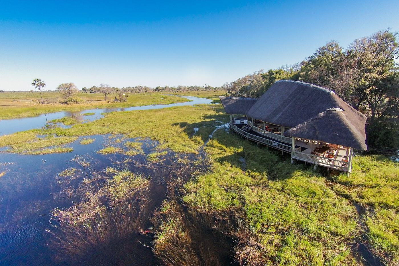 Aerial view of Chobe Safari Lodge on the floodplain, Chobe