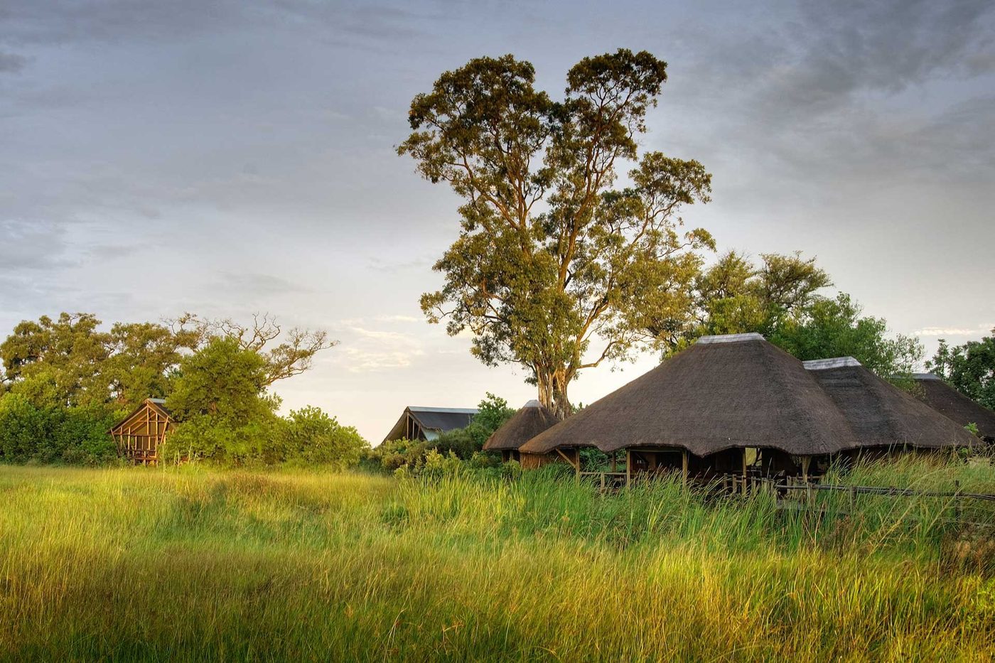 Wide view of the camp buildings on the floodplain at Lebala Camp