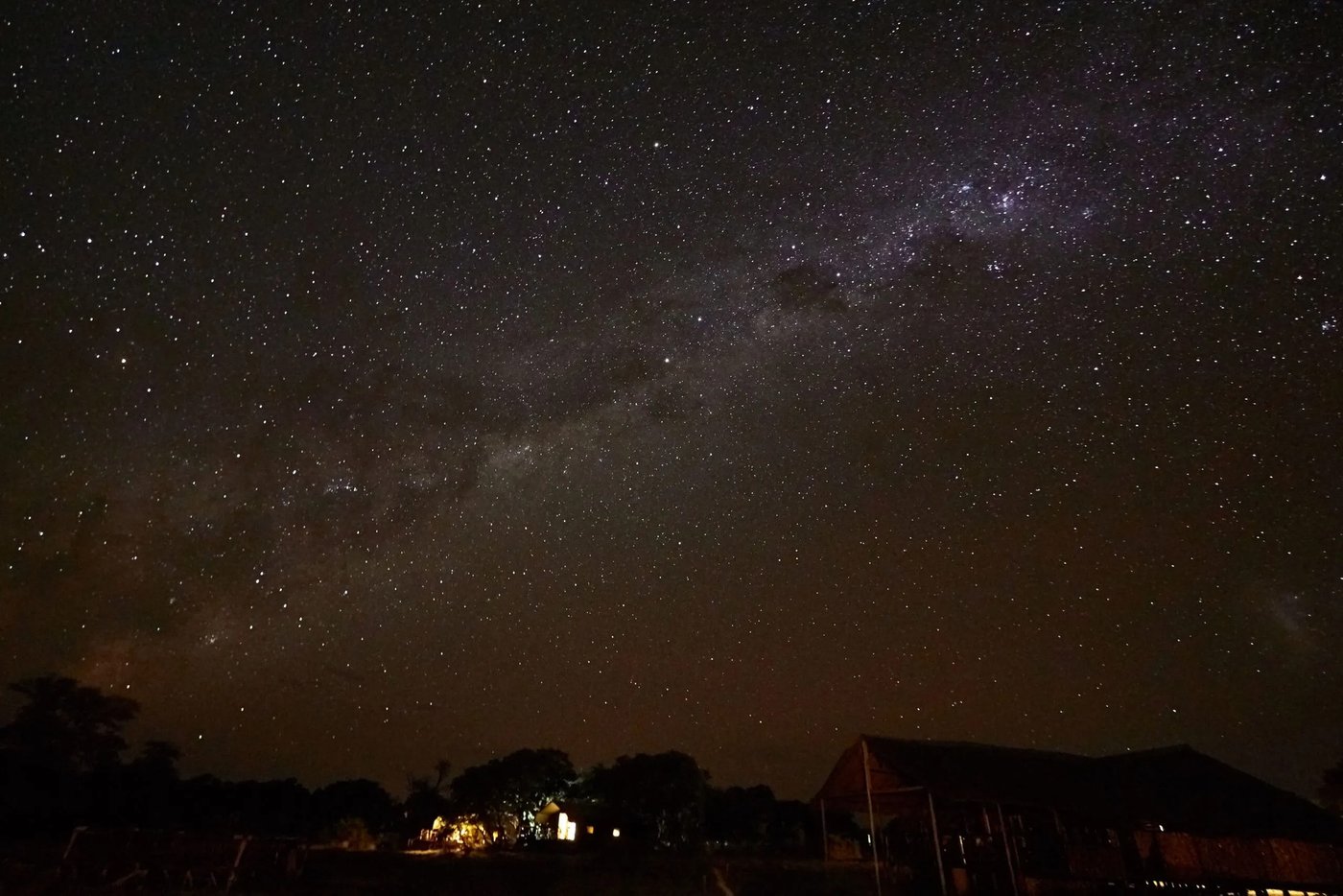 Milky Way glowing over the campsite at night at Savuti Campsite